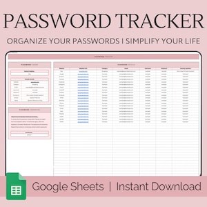 Wachtwoordtracker-spreadsheet Google Spreadsheets, wachtwoordbewaarder, wachtwoord digitaal, wachtwoordmanager, wachtwoordlogsjabloon, accounttracker