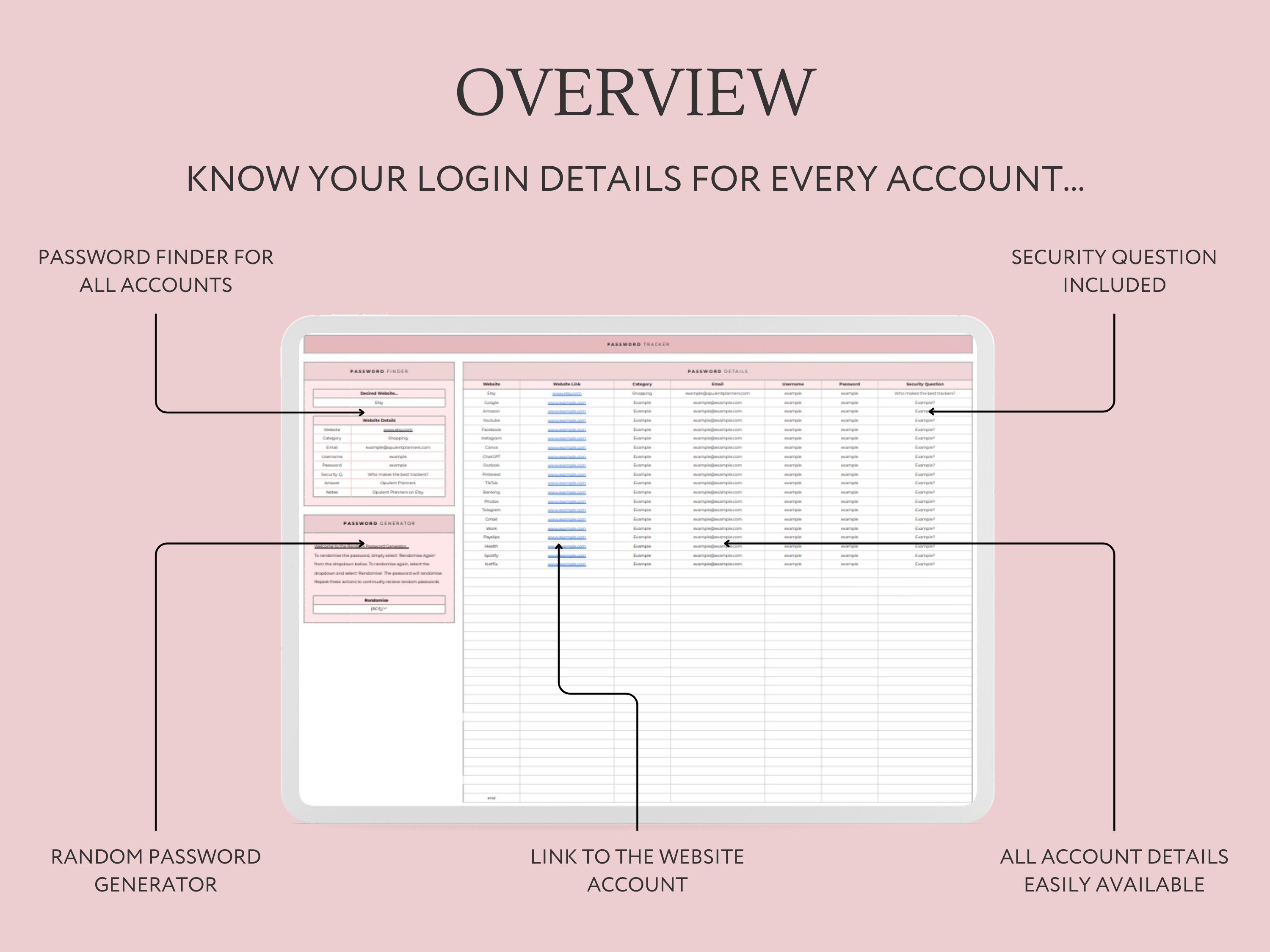 Password Tracker Spreadsheet Google Sheets, Password Keeper, Password ...