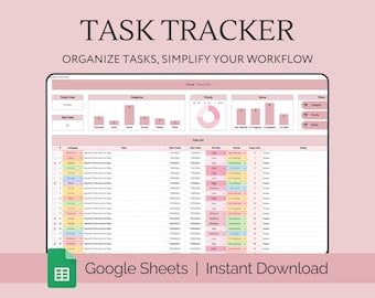 Task Tracker Spreadsheet Google Sheets, To Do List, Planner Spreadsheet, Task List Template, Productivity Planner, Digital Tracker Student