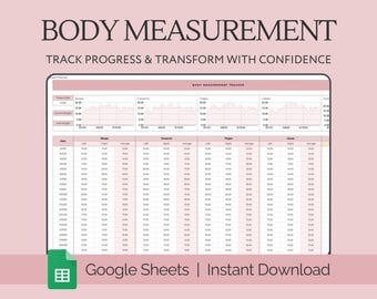 Body Measurement Tracker, Fitness Health Wellness Tracker, Weight Loss Journey Planner, Google Sheets, Digital Body Progress Chart
