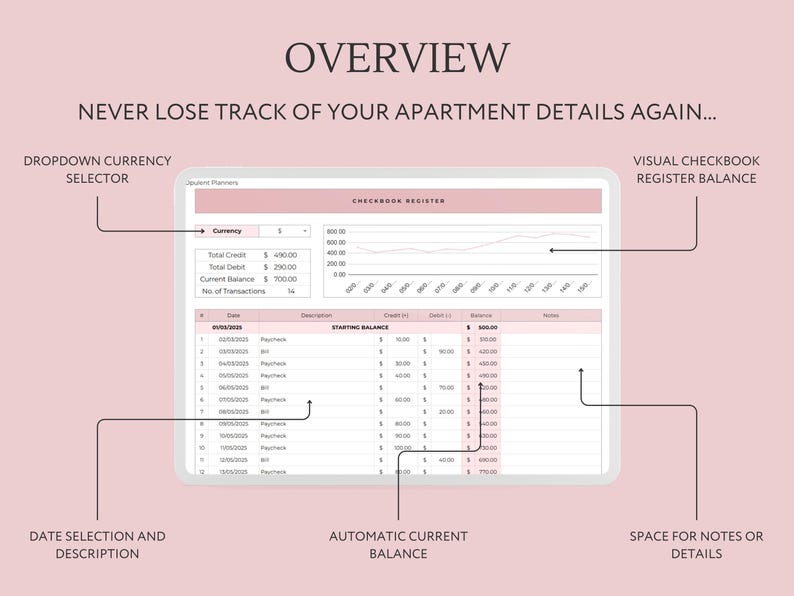 Digital Checkbook Bill Tracker Payment Checklist Spending Tracker ...