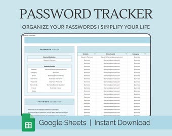 Password Tracker Spreadsheet Google Sheets, Password Keeper, Password Digital, Password Manager, Password Log Template, Accounts Tracker