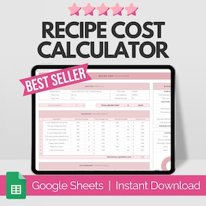 Recipe Cost Calculator for Cooking & Baking, Google Sheets Excel, Recipe Price, Recipe Spreadsheet, Profit Calculator, Food Cost, Food Price