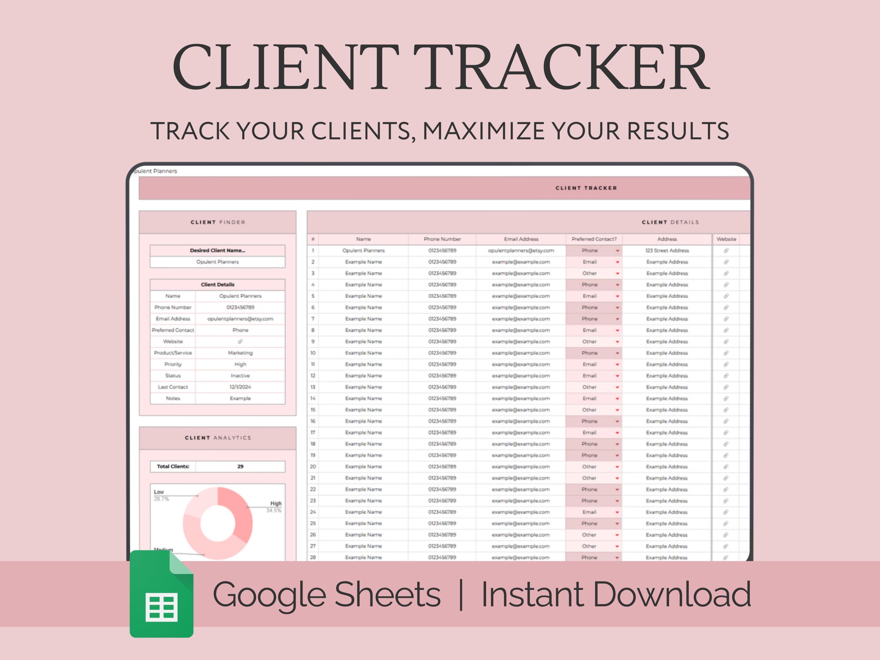 Client Tracker Spreadsheet, Small Business Template, Client Planner, Client List Google Sheets, Customer CRM, Client Management, Planner