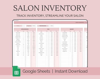 Salon Inventory Template, Salon Inventory Tracker Log, Beauty Salon Setup Checklist, Nail Salon Hair Salon Templates Google Sheet Supplies