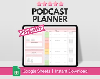 Podcast Planner Template Google Sheets Spreadsheet, Digital Content Planner Calendar, Podcast Script Episode Checklist, Listener Metrics