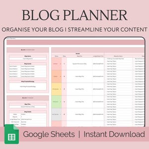 Sjabloon blogplanner Google Spreadsheets-spreadsheet, kalender digitale contentplanner, contentchecklist blogscript, statistieken luisteraar blogidee