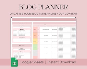 Sjabloon blogplanner Google Spreadsheets-spreadsheet, kalender digitale contentplanner, contentchecklist blogscript, statistieken luisteraar blogidee