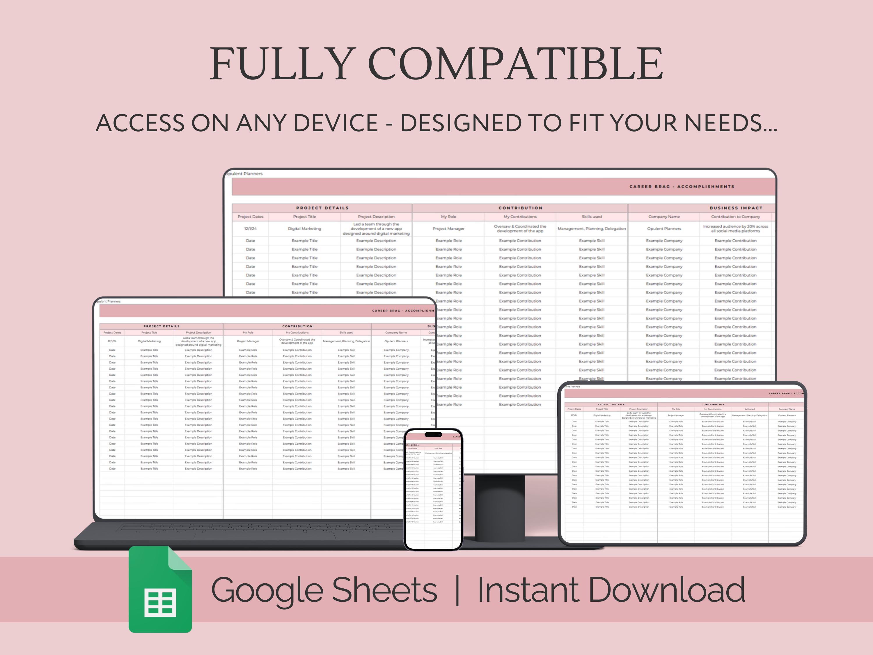 Career Tracker Spreadsheet, Google Sheets Template, Career Brag ...