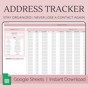 Address Tracker Book, Address Sheet, Contact List, Google Sheets, Contact Organizer, Emergency List, Client Tracker, Contact Information Log