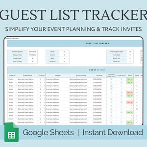 Wedding Guest Tracker & Seating Chart for Google Sheets, Wedding Planer, Guest List Template, RSVP Tracker, Invitation Tracker, Wedding Seat