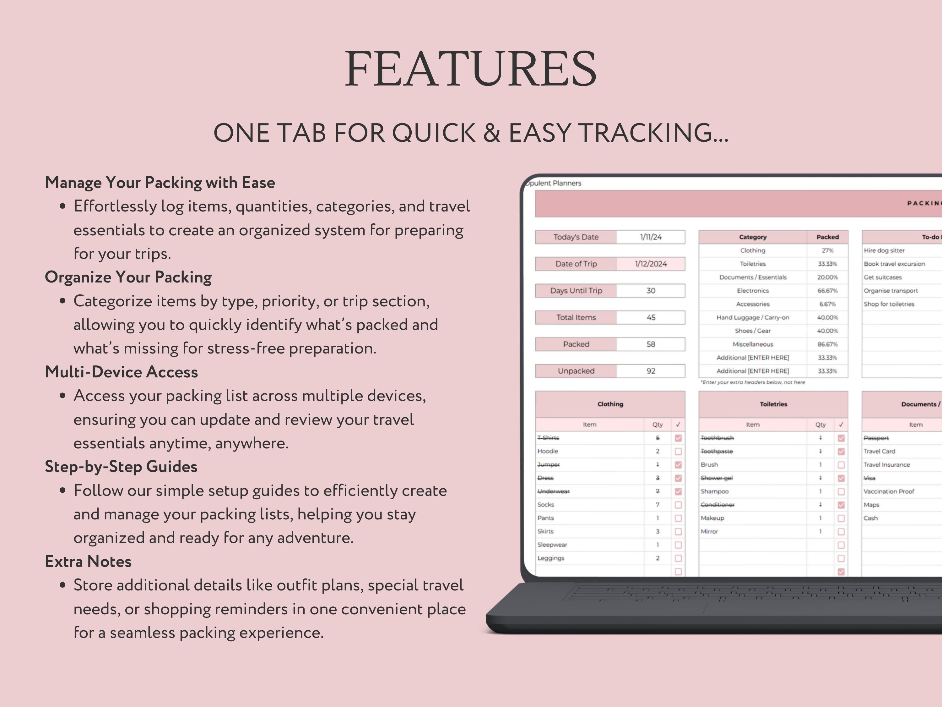 Packing List Template Spreadsheet Editable Google Sheets Digital ...