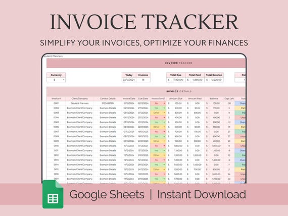 Invoice Tracker for Google Sheets, Invoice Tracker Template Spreadsheet, Small Business Invoice Manager, Customer and Client Payment Tracker