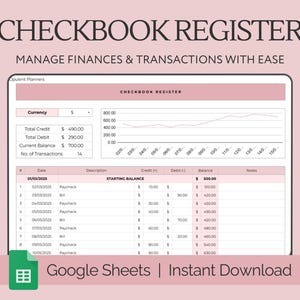 Digital Scheckbuch Bill Tracker Zahlung Checkliste Spending Tracker Finanzierung Google Sheets Scheckheft Register Kreditkarte Guthaben Ausgabenlog