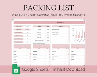Packing List Template Spreadsheet Editable Google Sheets Digital Printable Pre Vacation To Do List Travel Packing Checklist Travel Planner