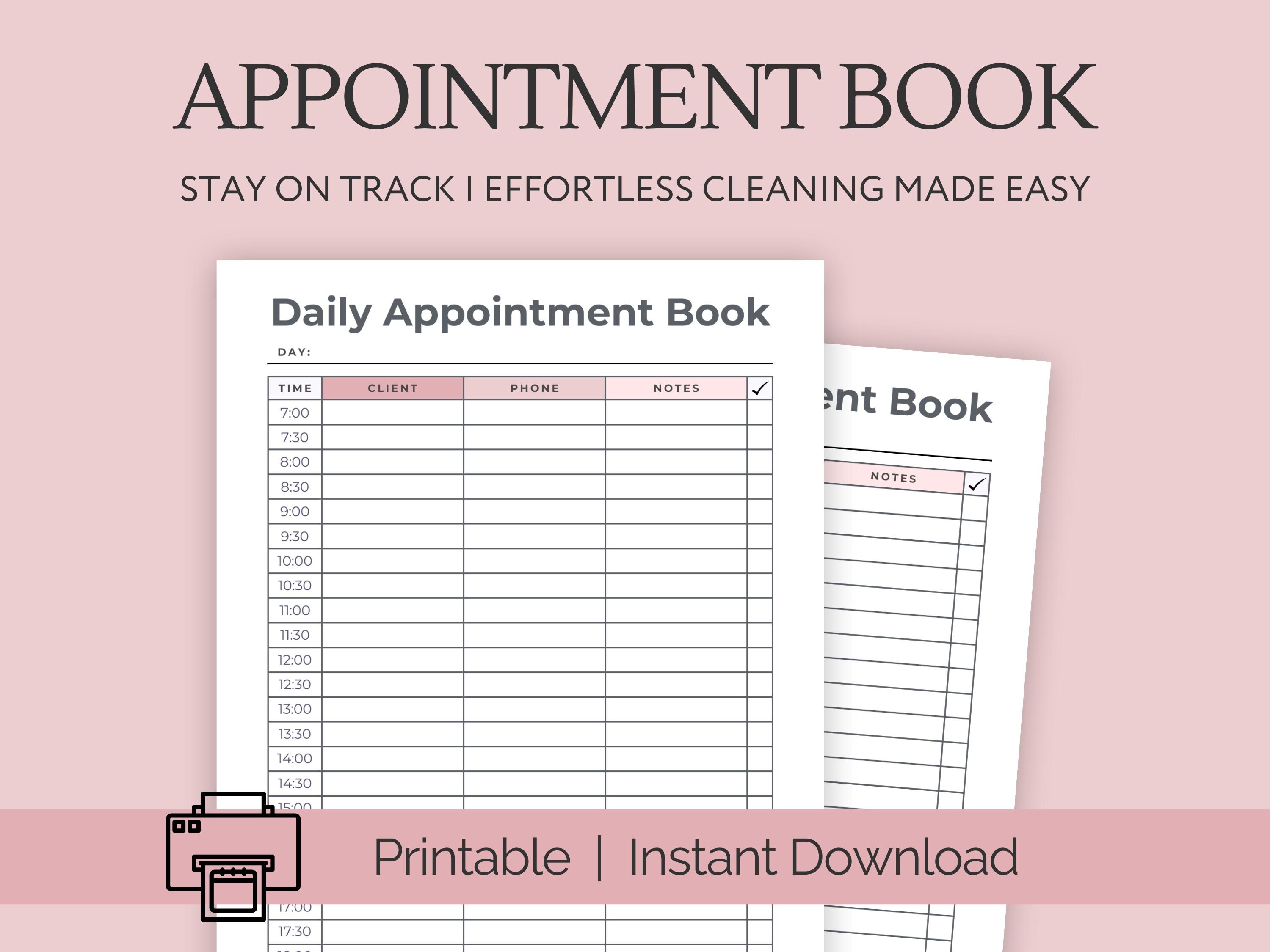 Appointment Book 30 Minute Intervals, Appointment Reminder, Meeting Tracker, Week At a Glance, A4/A5/Letter/Half Size, Instant Download PDF