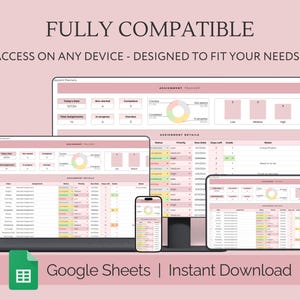 Peut inclure: Un mod&egrave;le de feuille de calcul Google rose et blanc pour le suivi des affectations. Le mod&egrave;le comprend des sections pour la date du jour, le nombre total d'affectations, le suivi des affectations, les d&eacute;tails des affectations et les notes. Le mod&egrave;le est enti&egrave;rement compatible avec tous les appareils.