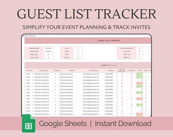 Wedding Guest Tracker & Seating Chart for Google Sheets, Wedding Planer, Guest List Template, RSVP Tracker, Invitation Tracker, Wedding Seat