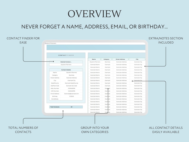 May include: A screenshot of a contact management software program with a contact finder feature. The software allows users to organize contacts by category, view contact details, and search for specific contacts. The software also includes a notes section for each contact.