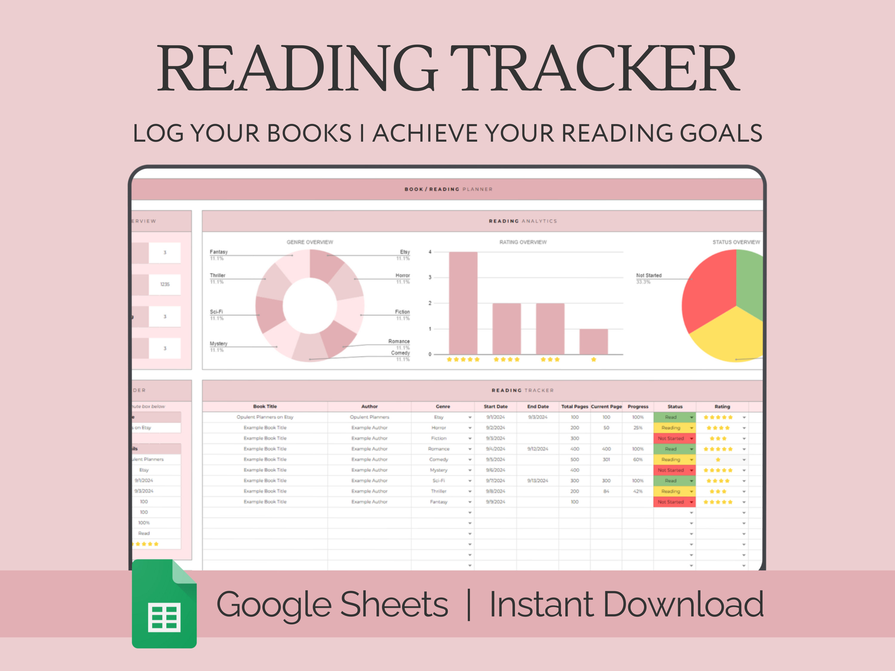 Simple Book Tracker & Reading List Planner Google Sheets, Book Review ...