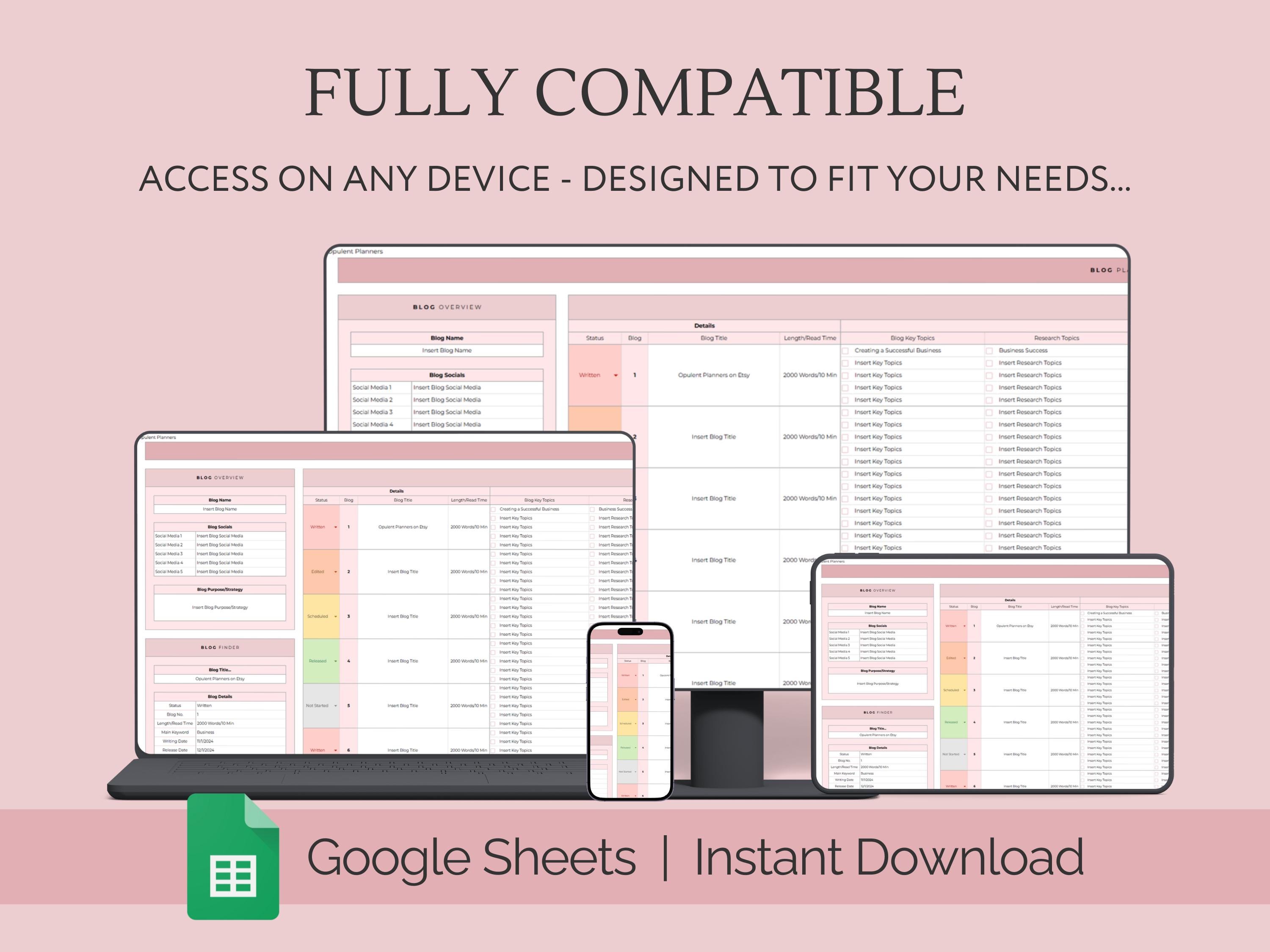 Blog Spreadsheet Blog Planner Template Google Sheets Spreadsheet, Digital Content ...