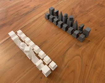 Chess Set Bauhaus Style PLA 3d Printing grey white