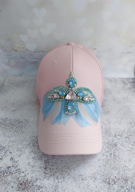 Exclusive Pink Cap With Hand Embroidered Blue Phoenix Bird  display picture 2