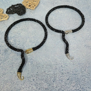 Schillernde geflochtene schwarze Schlangen-Halskette / Schillernde geflochtene schwarze Schlangen-Halskette / Funkelnde Kristallhalskette mit Schlange - Exquisiter Choker für stilvolle Frauen