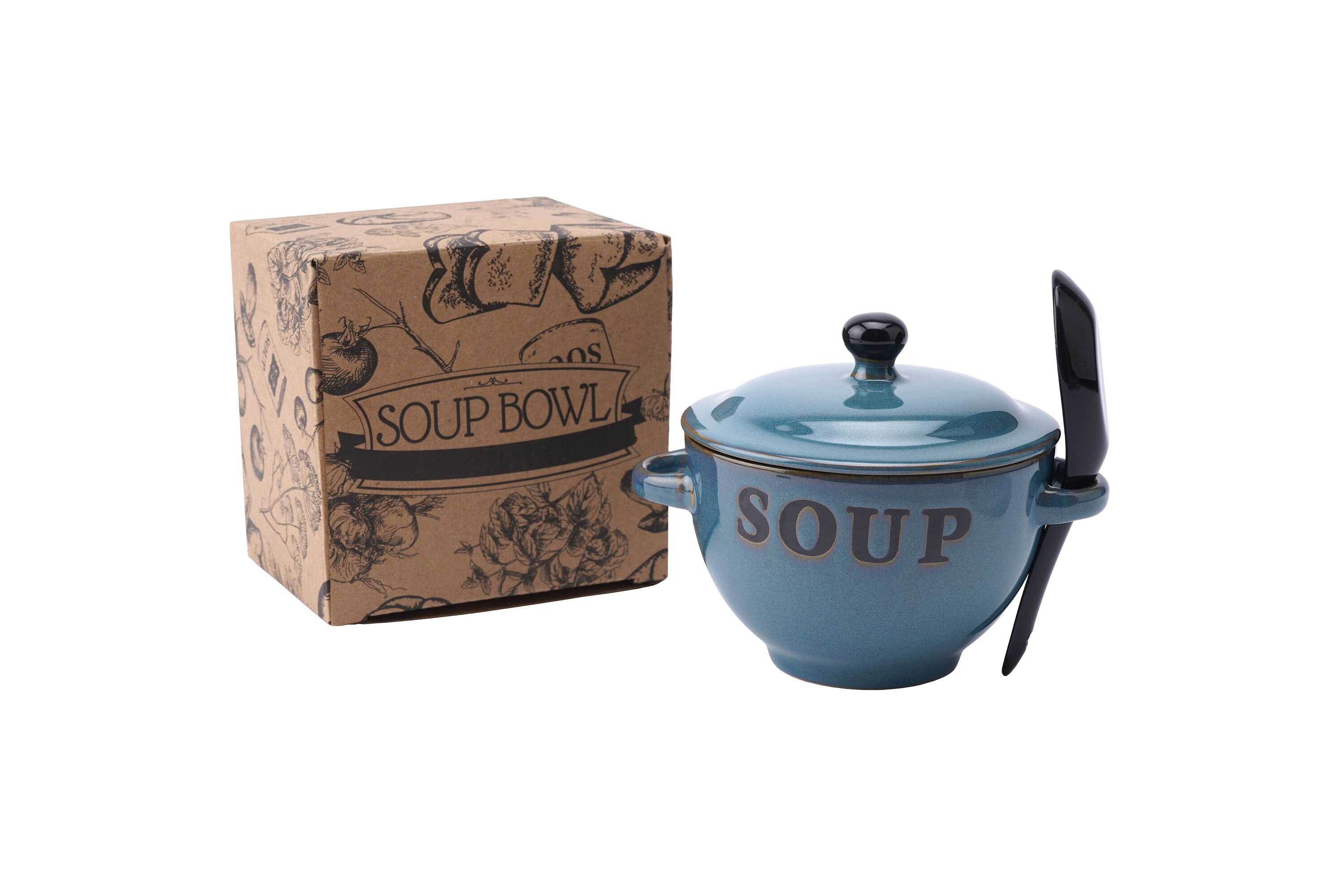 Soup Bowl With Handle, 39 Ounces Ceramic Bowl With Lid, 6 Inch - View #13