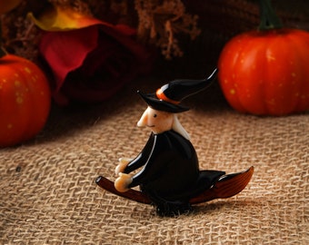 Flying Witch Glass Ornament | Broomstick | Black | Gift Boxed | Collectable | Decorative | Home Accessory | Gift For All