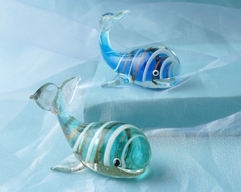 Set of 2 Assorted Glass Whales | Figures | Nautical Decoration