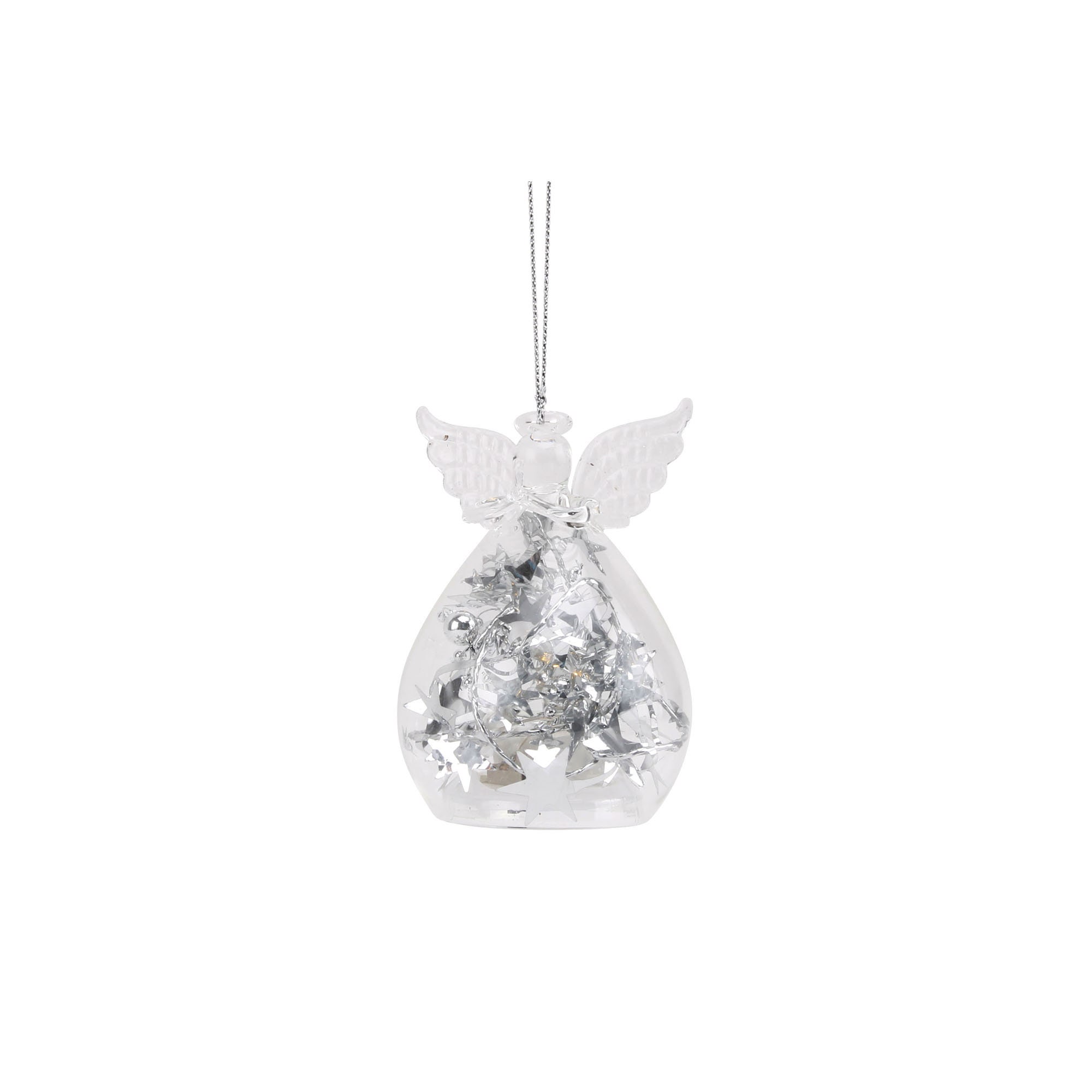 Angelo Di Natale In Vetro Con Luci LED 15 Cm - Decorazione Natalizia Da Parete O Da Tavolo, Con Batterie CR2032 Incluse