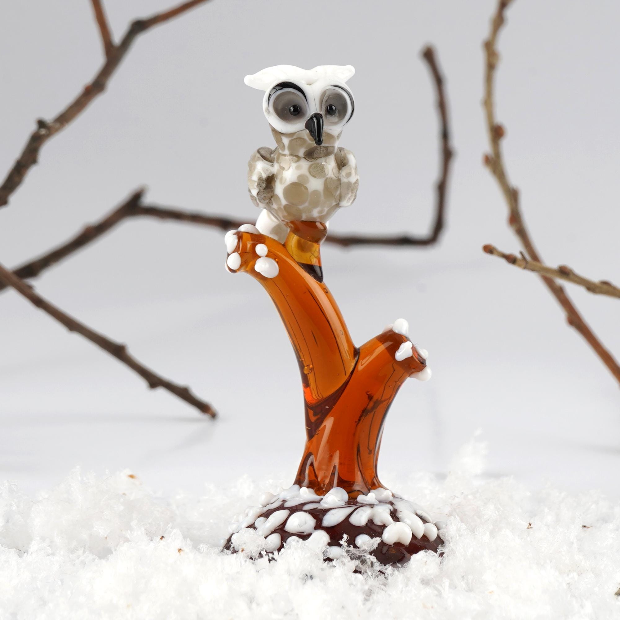 Glass Owl Figurine | Artisan Tree Branch Sculpture, Collectible - Etsy