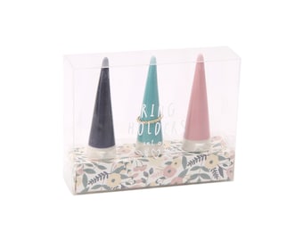 Set of 3 | Ceramic Cone Ring and Jewellery Holder and Organiser Stand | Bedside and Bathroom or Kitchen Sink Storage