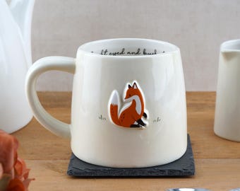 Taza de cerámica con relieve de zorro / Caja de regalo con temática de bosque