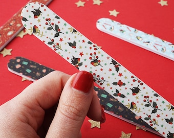 Set of 4 Christmas Nail File - Festive Christmas Holiday Manicure Tools | Stocking Filler Stuffer Beauty Gift