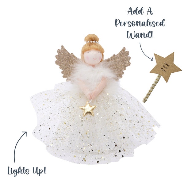 Gold Blonde Light Up Angel Christmas Tree Topper + Includes Batteries | Size: 18cm