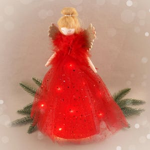 Red Light Up Angel Christmas Tree Topper • Batteries Included