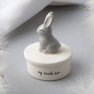 Ceramic Bunny &#39;My Tooth Box&#39; Keepsake Box, Tooth Fairy Trinket Pot in Gift Box