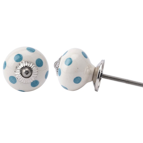 Set of 2 | White and Blue Polka Dot Ceramic Cabinet Pull • Drawer Knob • DIY Upcycle • Gifts for Home • Home Improvement • Rennovations