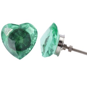 Green Glass Heart Drawer Pulls (Set of 2) | Shabby Chic Decor