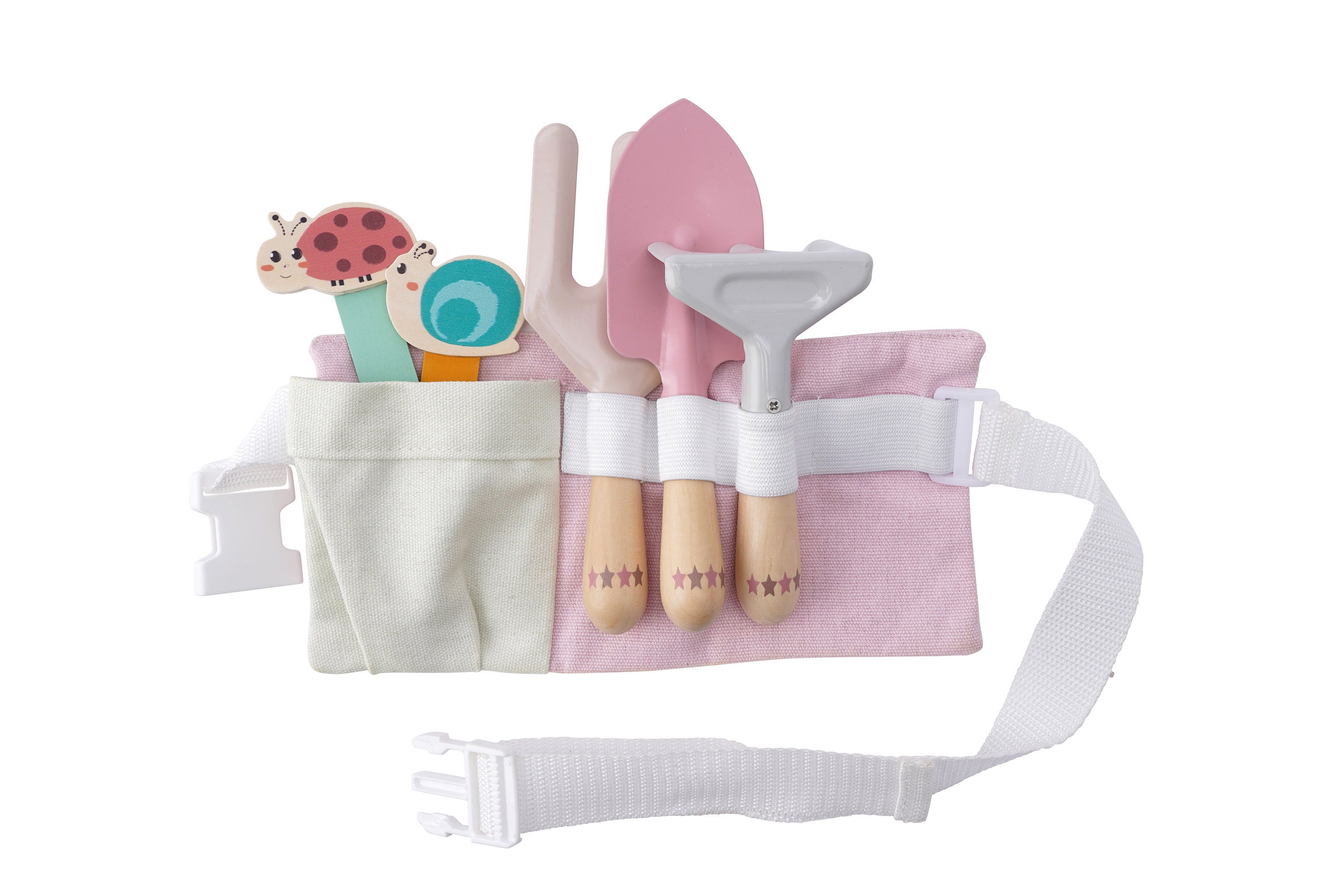Little Tribe Pink Wooden Garden Tool Set | With Adjustable Fabric Belt To Keep The Tools In Place| Age 3+ | In Gift Box
