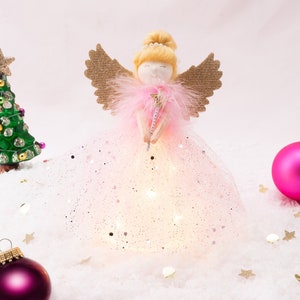Pink Sugarplum Fairy Light Up Angel Hanging Decoration Tree Topper | Battery Powered | Size: 18cm | Christmas | Gift For Home