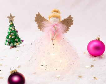 Pink Sugarplum Fee Lichter Engel Hängende Dekoration Baumspitze | Batteriebetrieben | Größe: 18cm | Weihnachten | Geschenk für Zuhause