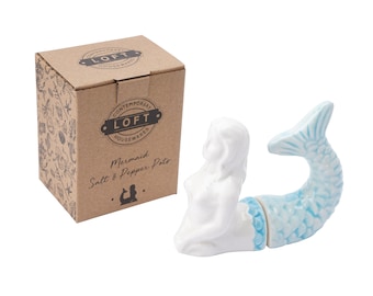 White and Blue Mermaid Salt & Pepper Set in Gift Box | Shaker Pots | Kitchen Accessory | Gift For Home