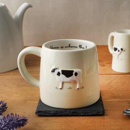 Dairy Cow Stoneware Mug | Bramble Farm Rustic Coffee Cup, Gift Boxed