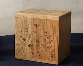Hucha de madera de roble con diseño floral Send With Love / Hucha de madera / Hucha de ahorro / Hucha