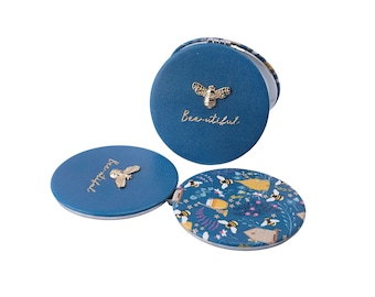 Blue Bee Design Ladies Glass Compact Mirror • Perfect Gift • Gift Boxed • Travel Friendly • Handbag Accessory • Ladies Gift • Vacation