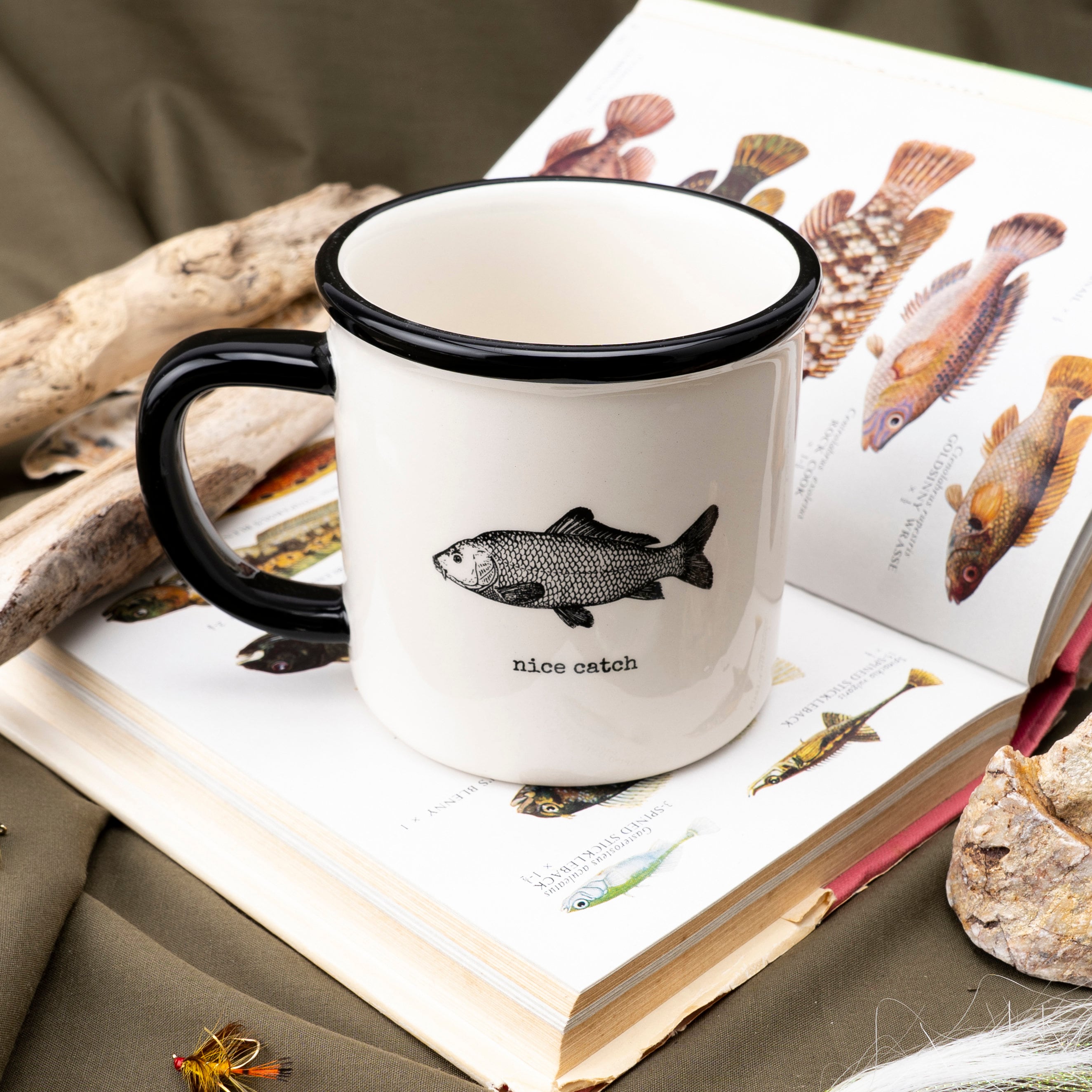 Fish Ceramic Mug • Reel Fly Fishing Company ‘Nice Catch’ • Men's • Gift Box • Mug Tea Coffee •| Kitchen Home Accessory • Gift For Him