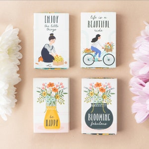 Set of 4 Matchbox Nail Files with Floral Illustrations | Beauty Accessory | Gift For Her